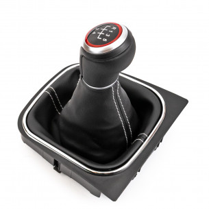 Gear Shift Knob With Boot For Volkswagen Jetta Golf V VI 5 Speed White Stitches