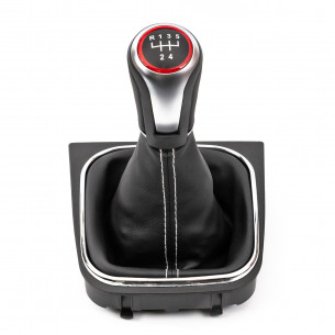 Gear Shift Knob With Boot For Volkswagen Jetta Golf V VI 5 Speed White Stitches