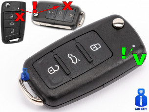 VW Flip Key Shell With 3 Buttons